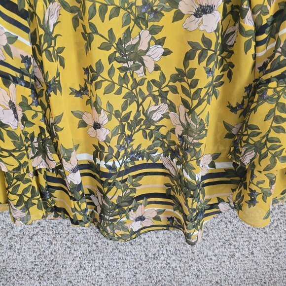 CAbi Top Womens Small Yellow Spring‎ Scene Blouse Bel Sleeve Sheer Style 5518 - Picture 5 of 7